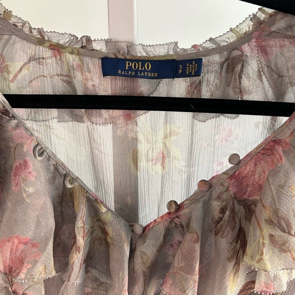 POLO RALPH LAUREN Flower Patterns Silk Flared Medium Elegant Style - Picture 6 of 9